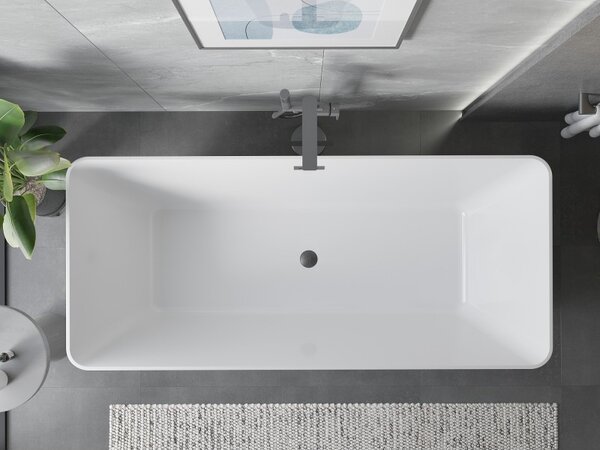 Mexen Velo Slim, szabadon álló kád 170 × 75 cm, fényes fehér, grafit túlfolyóval, 52811707500-66