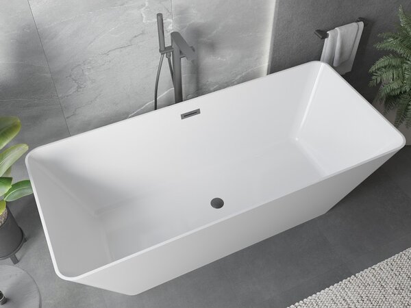 Mexen Velo Slim, szabadon álló kád 170 × 75 cm, fényes fehér, grafit túlfolyóval, 52811707500-66