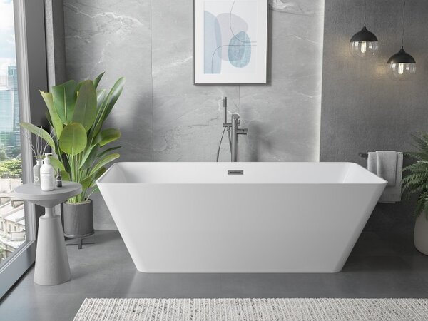 Mexen Velo Slim, szabadon álló kád 170 × 75 cm, fényes fehér, grafit túlfolyóval, 52811707500-66
