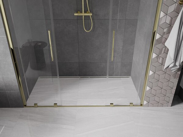 Mexen Velar Duo, nyitható tolóajtó 170x200 cm, 8mm átlátszó üveg, arany fényes, 871-170-000-02-50