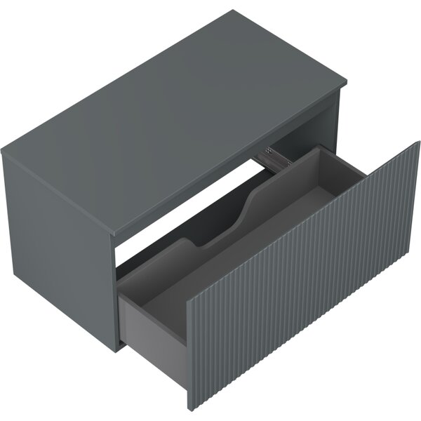Mexen Rivel, fürdőszobaszekrény 90 cm-es felsőrésszel, 1 fiókkal, rovátkolt, grafit matt - 91A20-09047-1-BFC66