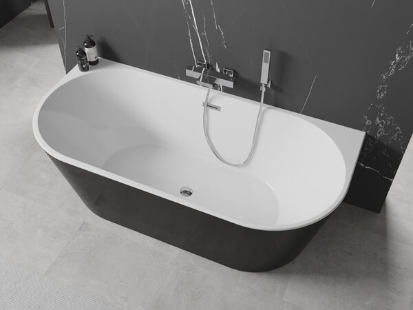 Mexen Oval, szabadon álló fali kád 150 x 75 cm, fehér-fekete, króm túlfolyó, 52671507575-01