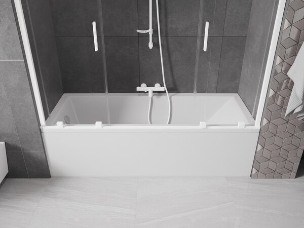 Mexen Velar Duo, 2 szárnyas eltolható kádparaván 180 x 150 cm, 8mm átlátszó üveg, fehér profil, 896-180-000-02-20