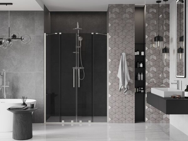 Mexen Velar Duo, tolózuhanyajtó nyitáshoz 140 cm, 8 mm szürke üveg, csiszolt acél, 871-140-000-42-97