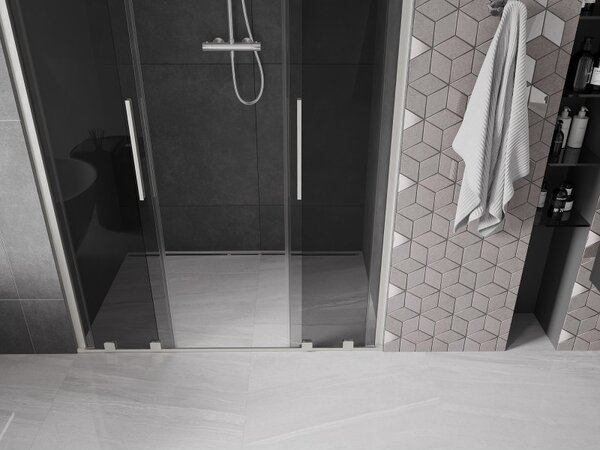 Mexen Velar Duo, tolózuhanyajtó nyitáshoz 140 cm, 8 mm szürke üveg, csiszolt acél, 871-140-000-42-97