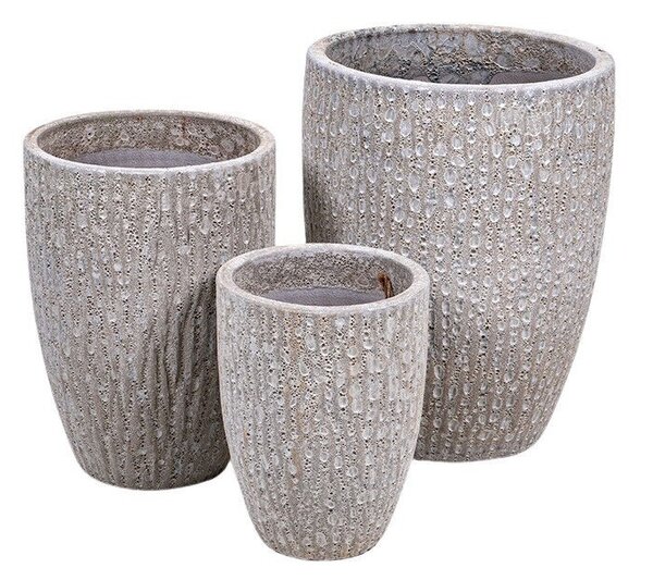 Brisbane Vase Kerámia Növénytartó Szett Savmaratott Antik Fehér 26x34-43x55cm S/3