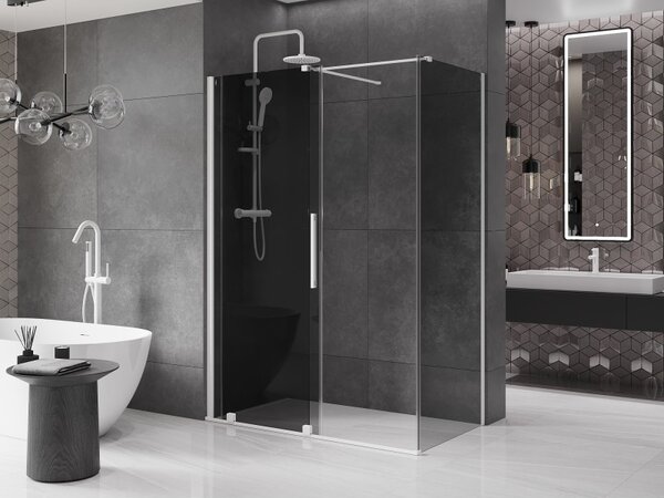 Mexen Velar, tolóajtós zuhanykabin 130 x 70 cm, 8mm szürke üveg, fehér matt, 871-130-070-41-20