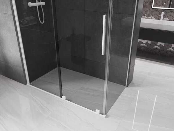 Mexen Velar, tolóajtós zuhanykabin 130 x 70 cm, 8mm szürke üveg, fehér matt, 871-130-070-41-20