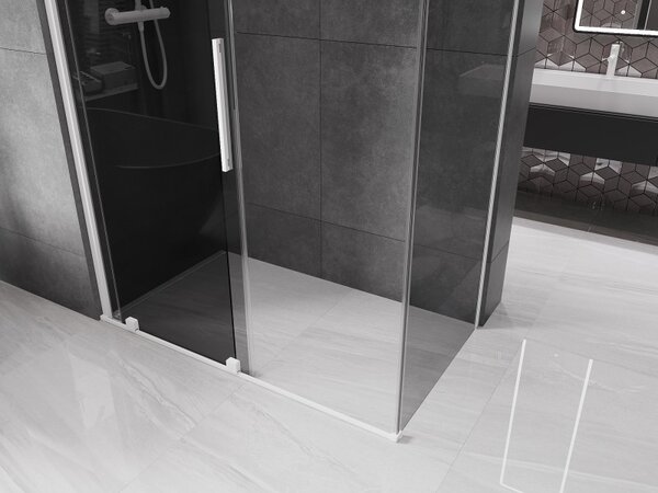 Mexen Velar, tolóajtós zuhanykabin 130 x 70 cm, 8mm szürke üveg, fehér matt, 871-130-070-41-20