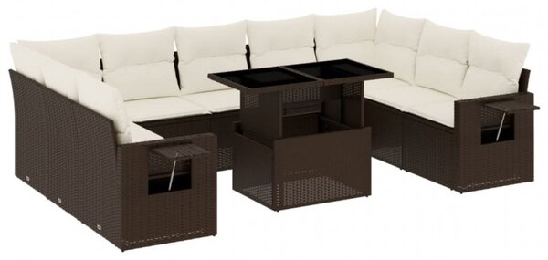 10 részes barna polyrattan kerti ülőgarnitúra párnákkal