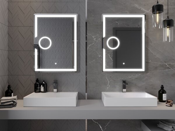 Mexen Onyx, LED fürdõszobai tükör háttérvilágítással és kozmetikai tükörrel 60x80 cm, 6000K, páramentesítõ, 9813-060-080-611-00