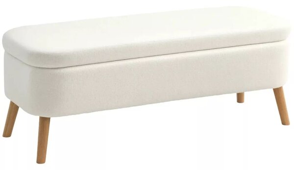 Tárolópad, pad 65 literes tárolóhellyel, kaucsukfa, 120 x 42 x 45 cm, krémfehér