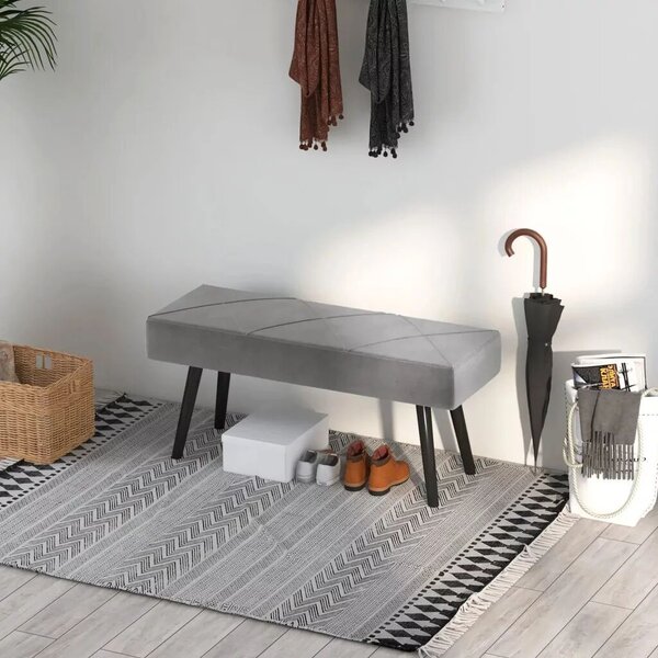 Kárpitozott pad, ágyhoz való pad, bársonyhatású, 100 x 36 x 45 cm, szürke