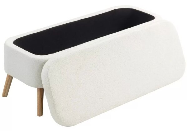 Tárolópad, pad 65 literes tárolóhellyel, kaucsukfa, 120 x 42 x 45 cm, krémfehér
