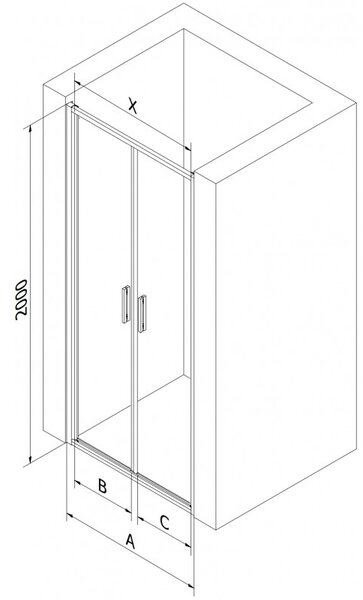 Mexen Exo, kétszárnyú zuhanyajtó 70x200 cm, 6 mm átlátszó üveg, króm profil, 814-070-000-01-00