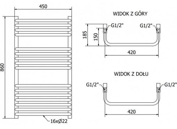 Mexen Apollo, futoelem 860 x 450 mm, 422 W, fehér, W117-0860-450-00-20