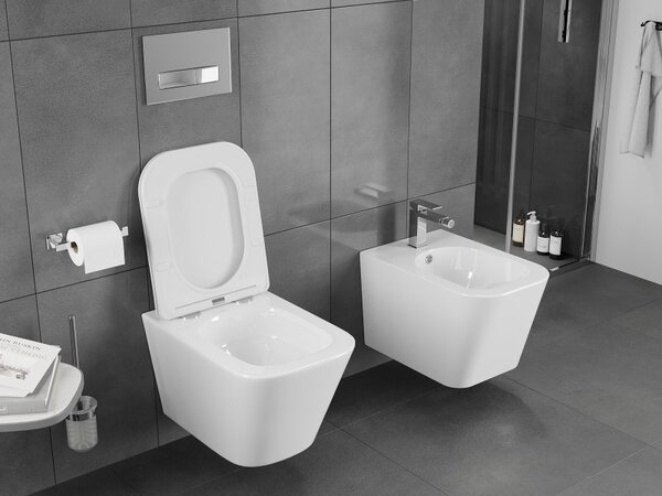 Mexen Teo, falra akasztható wc csésze 510x345x340 mm, Perem nélküli Tornado + duroplast wc ülőke, fényes fehér, 30850600T
