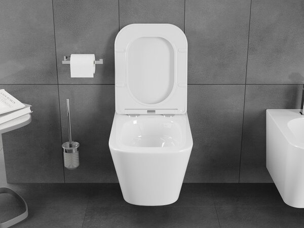 Mexen Teo, falra akasztható wc csésze 510x345x340 mm, Perem nélküli Tornado + duroplast wc ülőke, fényes fehér, 30850600T