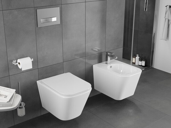 Mexen Teo, falra akasztható wc csésze 510x345x340 mm, Perem nélküli Tornado + duroplast wc ülőke, fényes fehér, 30850600T