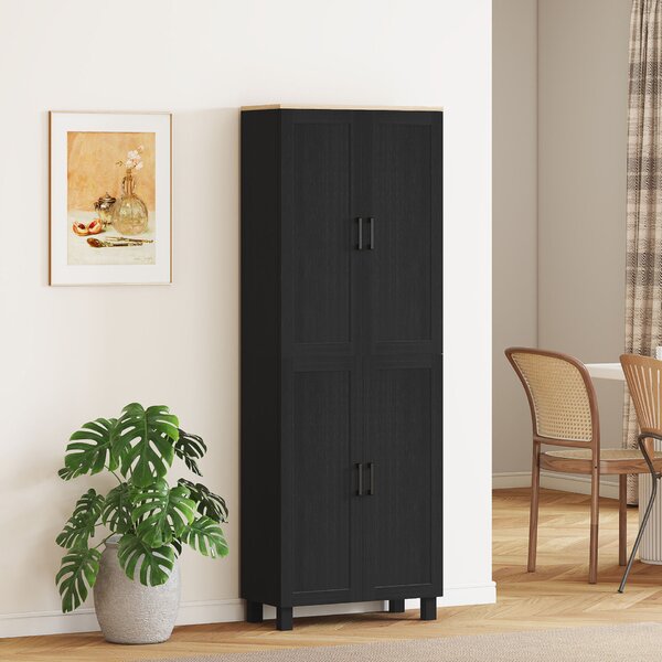 HOMCOM fa konyhai kamraszekrény 5 állítható polccal és 4 ajtóval, 60x30x170,5 cm, fekete