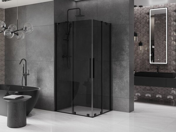 Mexen Velar Duo, zuhanykabin tolóajtóval 90 x 80 cm, 8mm szürke üveg, fekete matt, 871-090-080-42-70