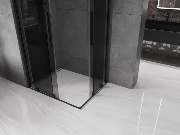 Mexen Velar Duo, zuhanykabin tolóajtóval 90 x 80 cm, 8mm szürke üveg, fekete matt, 871-090-080-42-70
