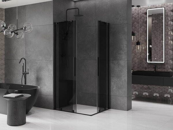 Mexen Velar Duo, zuhanykabin tolóajtóval 90 x 80 cm, 8mm szürke üveg, fekete matt, 871-090-080-42-70