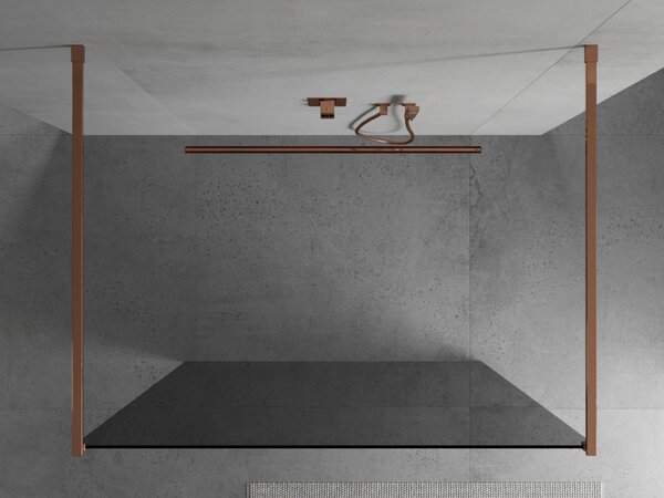 Mexen Kioto, átmenő zuhany paraván 100 x 200 cm, 8mm szürke üveg, 2x rózsarany stabilizáló távtartó, 800-100-002-60-40