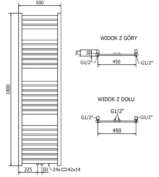 Mexen Uran, fűtőelem 1800x500 mm, 624 W, arany fényes, W105-1800-500-00-50