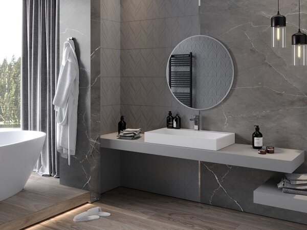 Mexen Loft, kerek fürdőszobai tükör 80 cm, keret színe szálcsiszolt acél, 9850-080-080-000-10