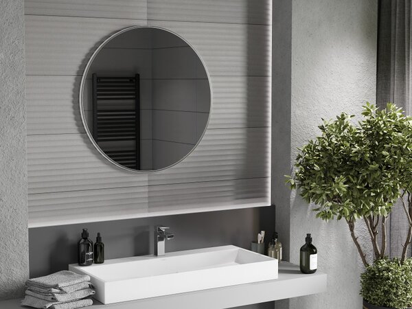 Mexen Loft, kerek fürdőszobai tükör 80 cm, keret színe szálcsiszolt acél, 9850-080-080-000-10