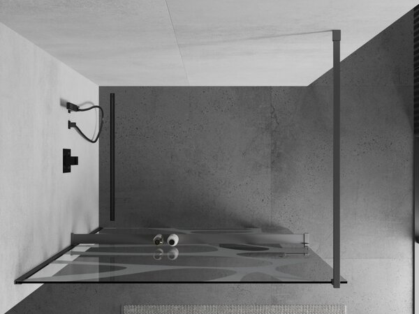 Mexen Kioto+, Walk-In zuhany paraván polccal és akasztóval 80 x 200 cm, 8 mm átlátszó üveg fehér mintás, grafit profil, 800-080-121-95-97
