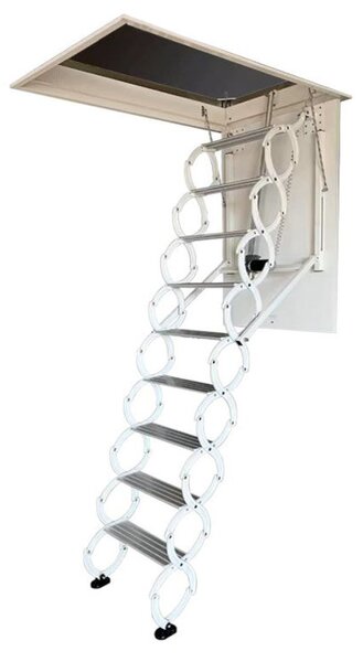Elektromos padláslépcső, kihúzható, 3,4 m, fehér, acél vázzal