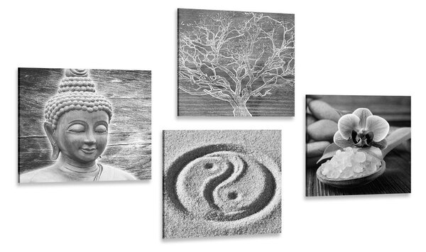 Képszett fekete-fehér Buddha csendélet
