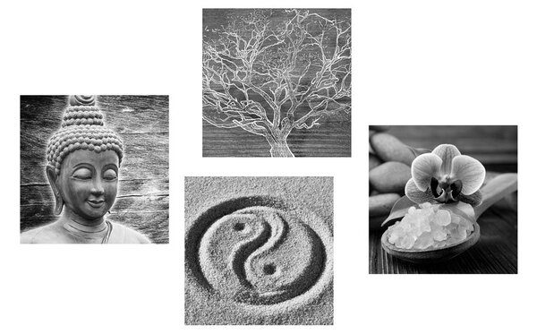 Képszett fekete-fehér Buddha csendélet