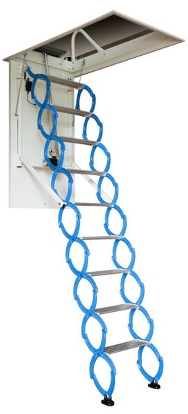 Elektromos padláslépcső, kihúzható, 3,4 m, kék, alumínium vázzal