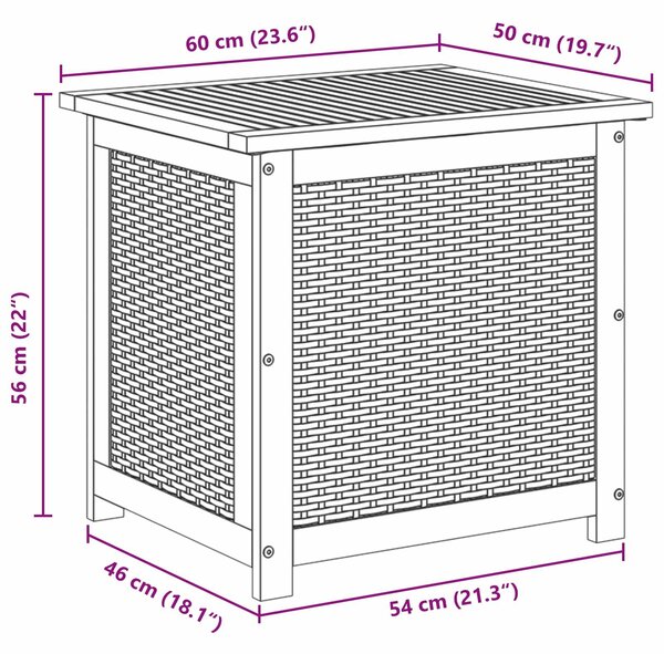 VidaXL Kerti Tároló Doboz 185 L Tömör Akácfa 60 x 50 x 56 cm Fekete