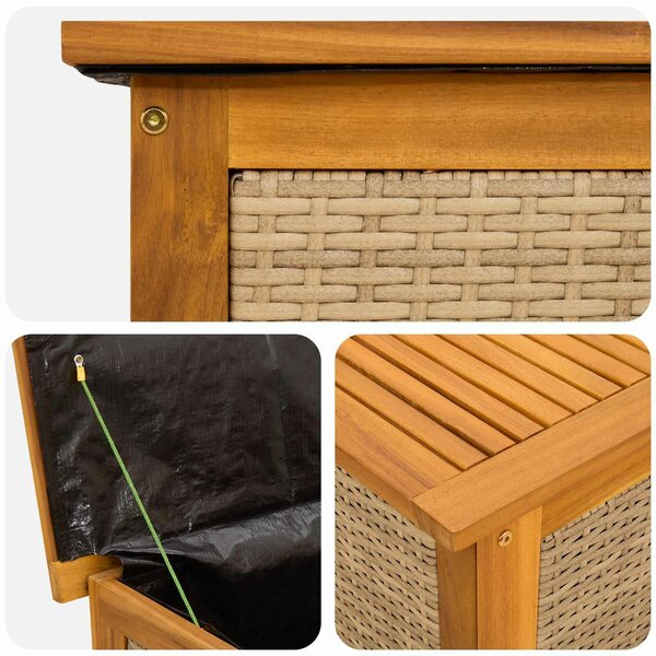 VidaXL Kerti Tároló Doboz 185 L Tömör Akácfa 113 x 50 x 56 cm Bézs