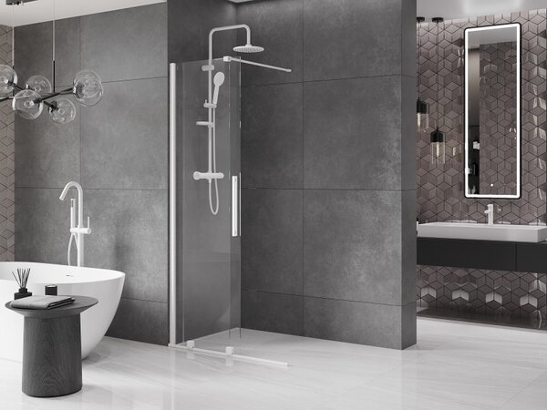 Mexen Velar, tolóajtó Walk-In típusú nyílásba 75 cm, 8 mm átlátszó üveg, fehér, 871-075-000-03-20