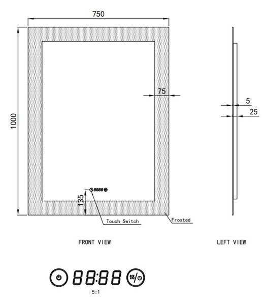 Welland Luxury-Line LED tükör - fényerő + színhőfok állítás + páramentesítő + óra - 75 x 100 cm
