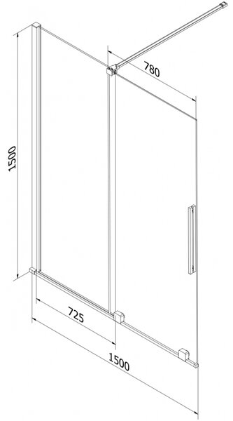 Mexen Velar, 2 szárnyas eltolható kádparaván 150 x 150 cm, 8mm szürke üveg, polírozott grafit, 896-150-000-41-95