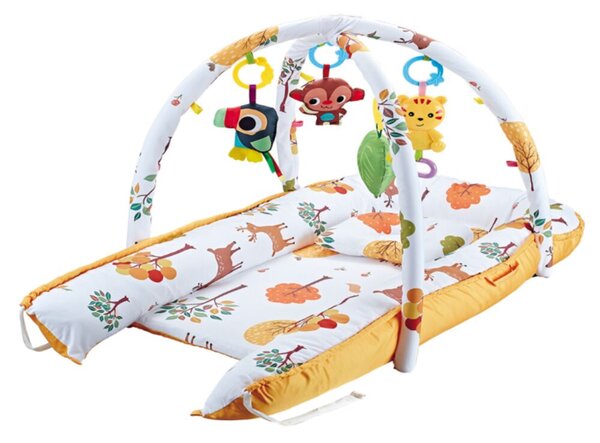 Pepita 2in1 Játszószőnyeg és babafészek játékhíddal és párnával - Állatok 91x41x55cm