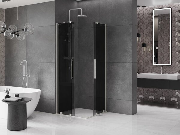 Mexen Velar Duo, zuhanykabin tolóajtóval 80 x 80 cm, 8mm szürke üveg, csiszolt acél, 871-080-080-42-97