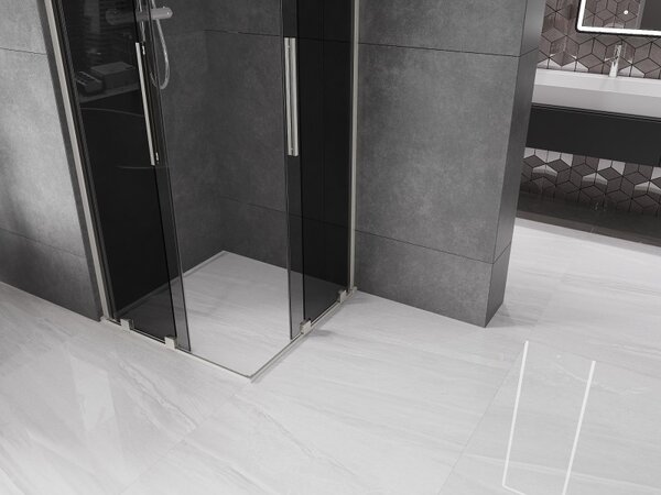 Mexen Velar Duo, zuhanykabin tolóajtóval 80 x 80 cm, 8mm szürke üveg, csiszolt acél, 871-080-080-42-97