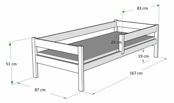 Primo gyerekágy 160x80 korlátokkal - ökológiai fa