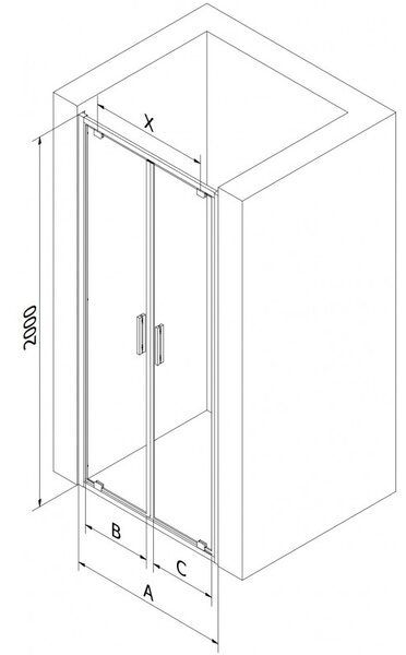 Mexen Exo, duplaszárnyú zuhanyajtó 70x200 cm, 6mm átlátszó üveg, fekete profil, 8182-070-000-70-00