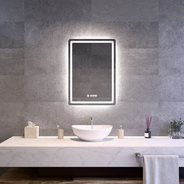 Welland Type-20V LED tükör - fényerő + színhőfok állítás + páramentesítő + óra - 50 x 70 cm