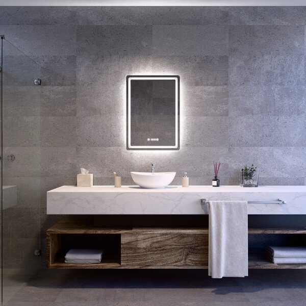 Welland Type-20V LED tükör - fényerő + színhőfok állítás + páramentesítő + óra - 50 x 70 cm
