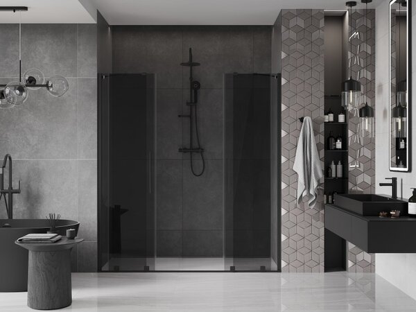 Mexen Velar Duo, tolózuhanyajtó nyitáshoz 170 cm, 8mm szürke üveg, fekete matt, 871-170-000-42-70