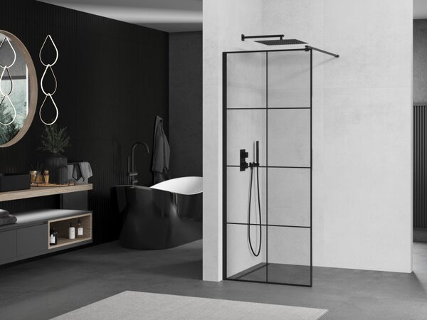 Mexen Kioto zuhanyparaván 80x200 cm 8 mm, fekete profil, üveg fekete mintás 1, 800-080-101-60-77